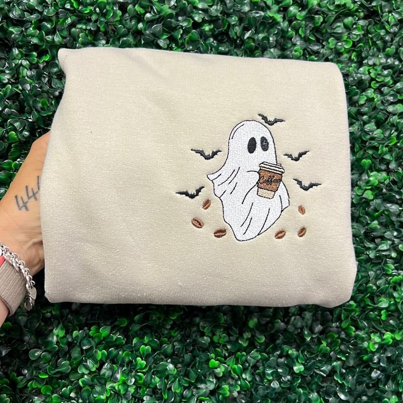 Coffee ghost embroidered sweater T-Shirts, Hoodie, Sweatshirt | GrindPrints.com