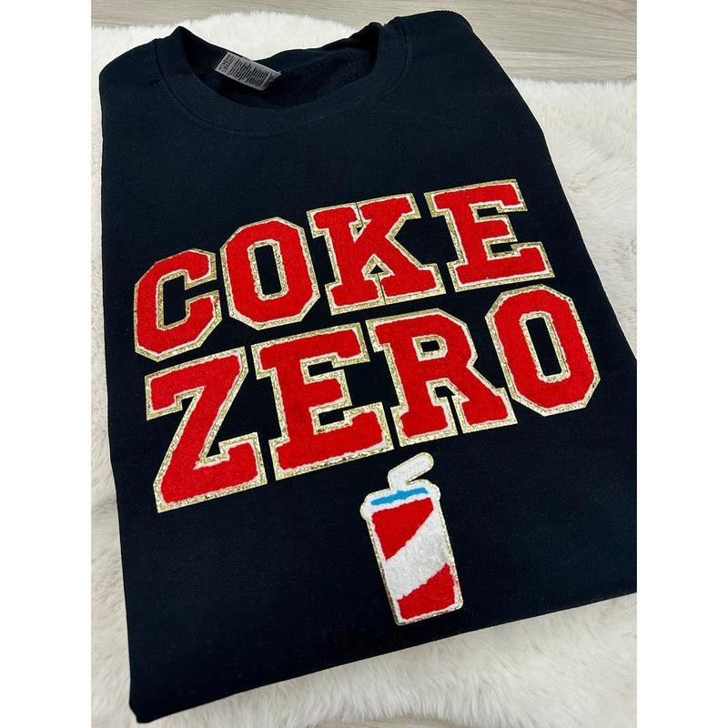 'Coke Zero' Letter Patch Crewneck Sweatshirt T-Shirts, Hoodie | GrindPrints.com