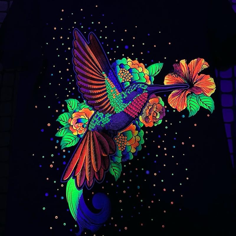 Colibri flor T-shirt Cotton Black Crewneck Hoodie, Sweatshirt | GrindPrints.com