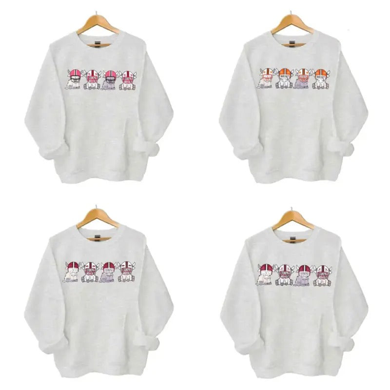 College Vintage Football Highland Cow Soft Sweatshirt Available All Team Menswear Tops Classic Cotton unisex hoodie T-Shirts