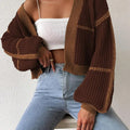 Color Block Crop Cardigan Top Bishop Long Sleeve Open Front Sweater T-Shirts, Hoodie, Sweatshirt | GrindPrints.com