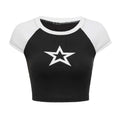 Color Block Star Print Short Sleeve Crop Tops Slim Fit Tee T Shirts Hoodie, Sweatshirt | GrindPrints.com