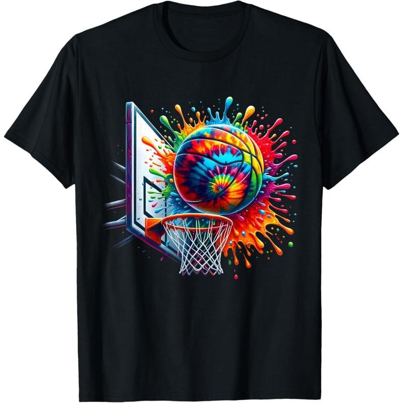 Colorful Basketball Tie Dye Color Splash Basketball Hoop Net T-Shirt made in usa Hoodie, Sweatshirt | GrindPrints.com