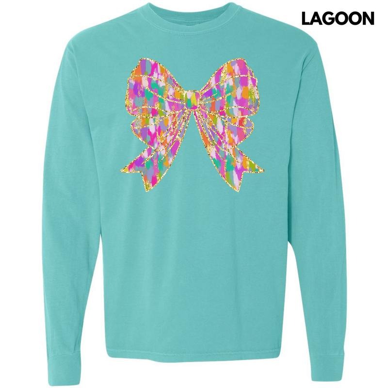 Colorful Brushstroke Bow Long Sleeve Comfort Colors T-Shirt 'NLB' Hoodie, Sweatshirt | GrindPrints.com