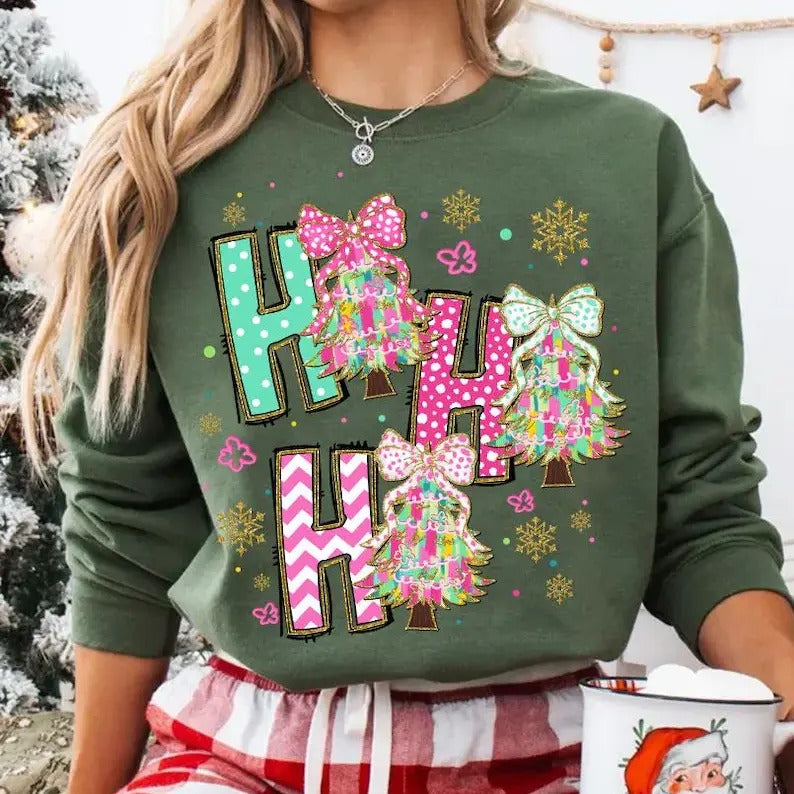 Colorful Coquette Glitter Christmas Tree, Ho Ho Ho Christmas Tree Girly, Bright Color Christmas Coquette Bow Dalmatian...