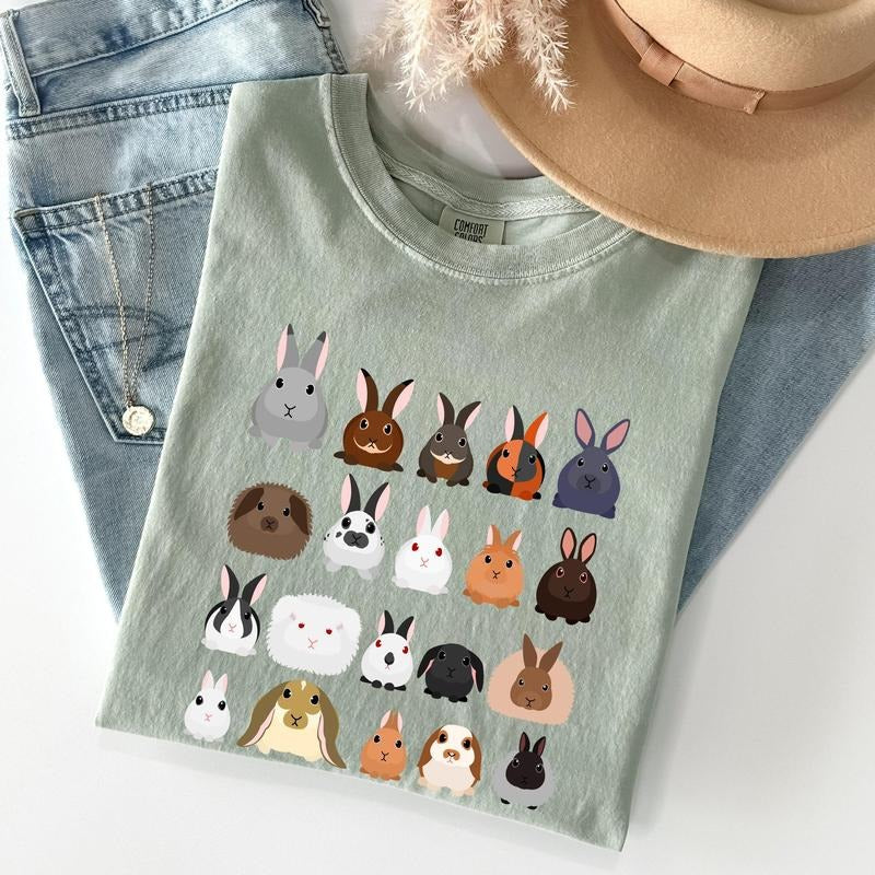 Colorful Rabbit Breeds, Rabbits In A Row, Easter Comfort Colors Tshirt, Women's Crew Neck, Crewneck Hoodie, Sweatshirt
