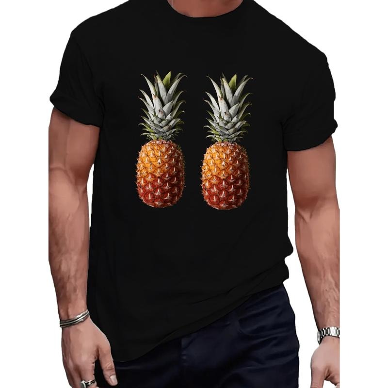 Colorful Summer Pineapple Graphic Fitted Men's T-Shirt, Sweat-wicking and Freedom of Movement made in usa Hoodie, Sweatshirt