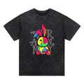 Colorful rabbit bright washed T-shirt, graffiti color, Fashionable and uninhibited, street style, Comfortable fabrics,...