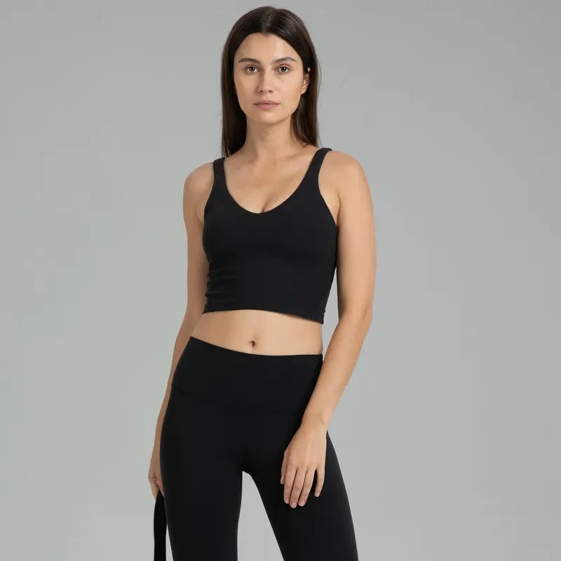 Colorfulkoala Dreamlux Ribbed V-Neck Cropped Tank Fabric Fit Women's Comfort, Casual Sport Sleeveless Tank Top for Yoga...