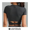 Colorfulkoala Women's Dreamlux Cross-Back Crew Neck Top with Short Sleeves Form-Fitting Athletic Shirt Hoodie, Sweatshirt