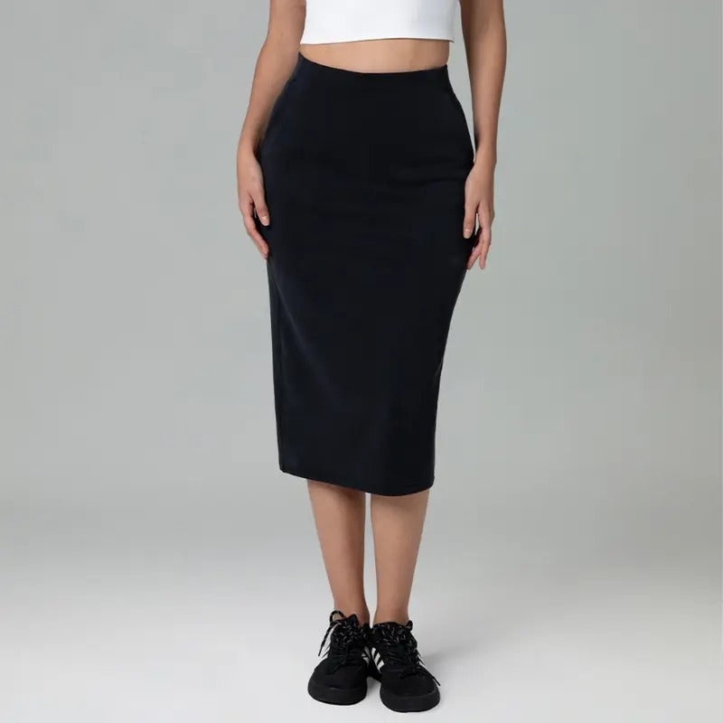 Colorfulkoala Women's Modal High-Waisted Straight Skirt with Side Pockets Back Slit Slimming Waist Design T-Shirts,...