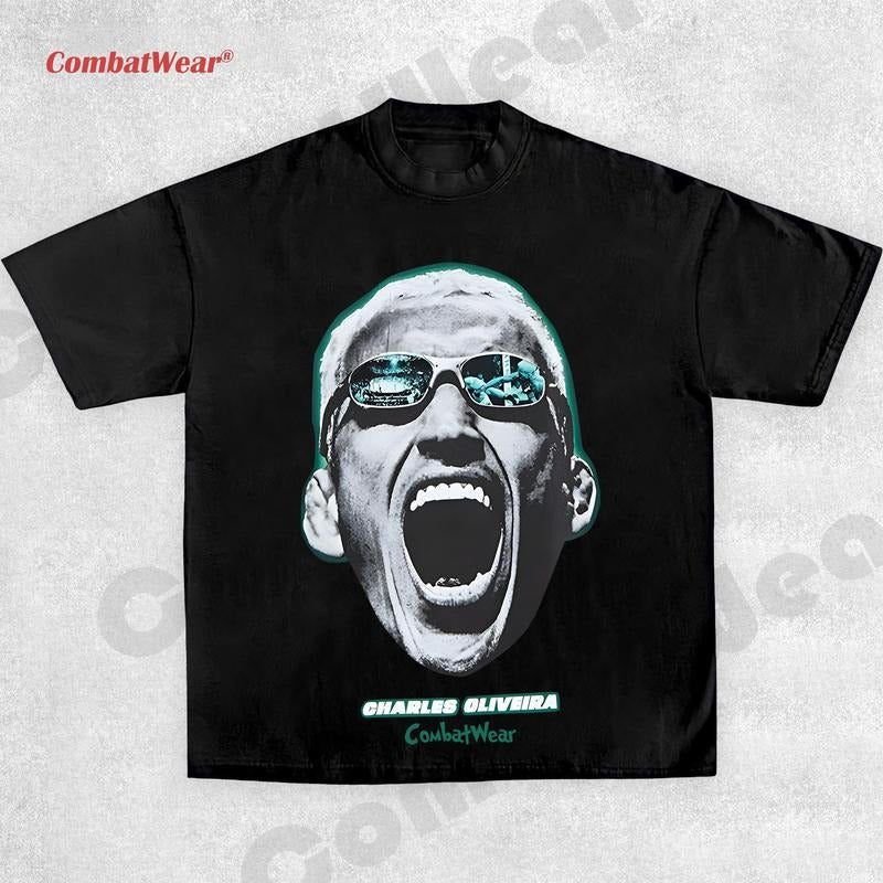 CombatWear Men's UFC Charles Oliveira Oversized T-Shirt, Boxing T-shirt, Fighter Tee, Boxer Shirt, Sports Shirt, Vintage...