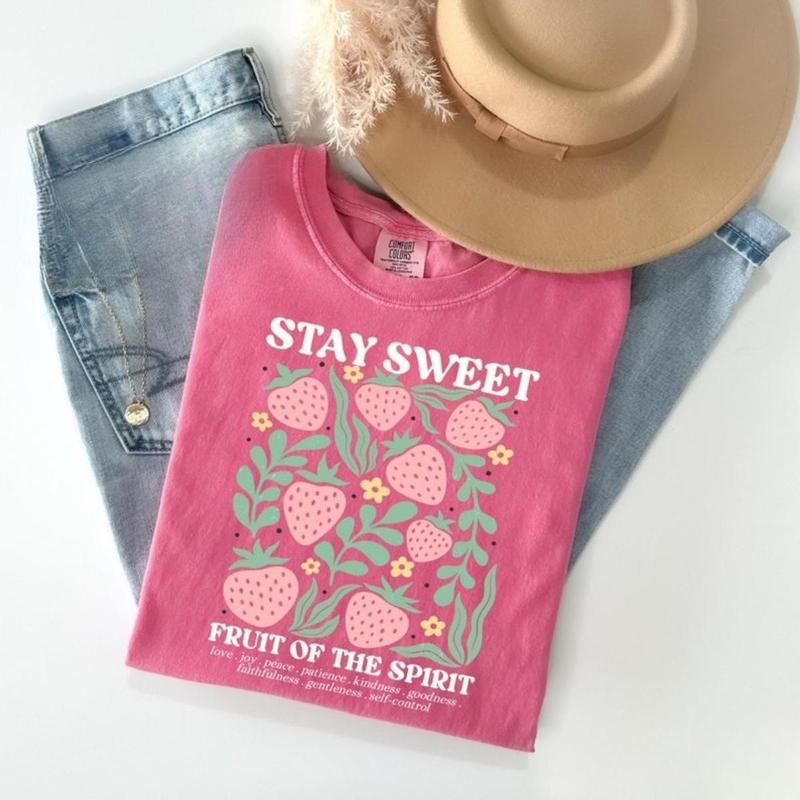 Comfort Color Boho Christian Strawberry T-shirt, Fruits Of The Spirit Bible Verse Tees Retro, Jesus Apparel Cottagecore...