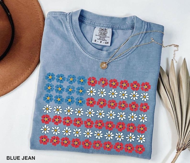 Comfort Color Floral American Flag Shirt, Patriotic Shirts, Independence Tee, 4Th July For Women, 4Th Of July Flag, Usa...