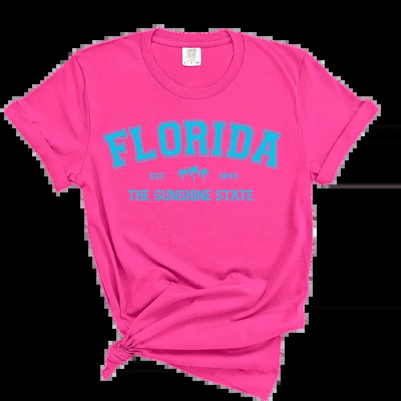 Comfort Color Florida Sunshine State Neon Colors Tee - Summer T-shirt Casual Comfortable Graphic T Shirt Hoodie, Sweatshirt