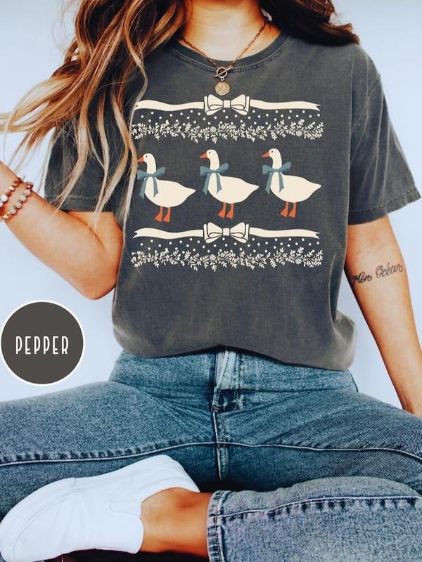 Comfort Colors 1980s Blue Ribbon Goose Hearts Ugly Shirt Vintage Original Shirt Bows Adorable Doodle Hearts Animal Lover Shirt Duck Shirt T-Shirts, Hoodie, Sweatshirt