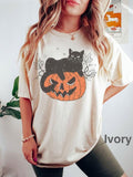 Comfort Colors Black Cat on Pumpkin Shirt, Crewneck Sweatshirt Hoodie | GrindPrints.com
