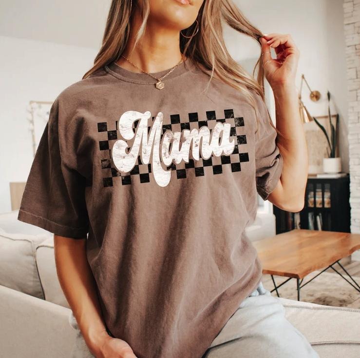 Comfort Colors Checkers Mama T-Shirt, Retro Mama Shirt, Vintage Mama Tee, Motherhood Tshirt, Mothers Day Gift Hoodie,...