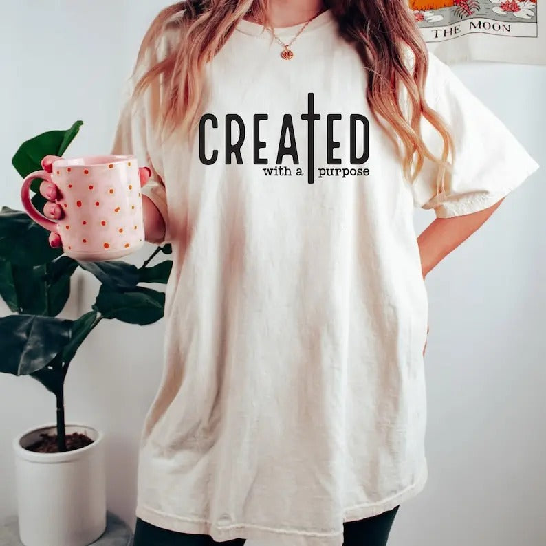 Comfort Colors Created With Purpose Shirt, Christian Shirt, Bible Verse T-Shirt, Bible Quote Shirt, Women Christian...
