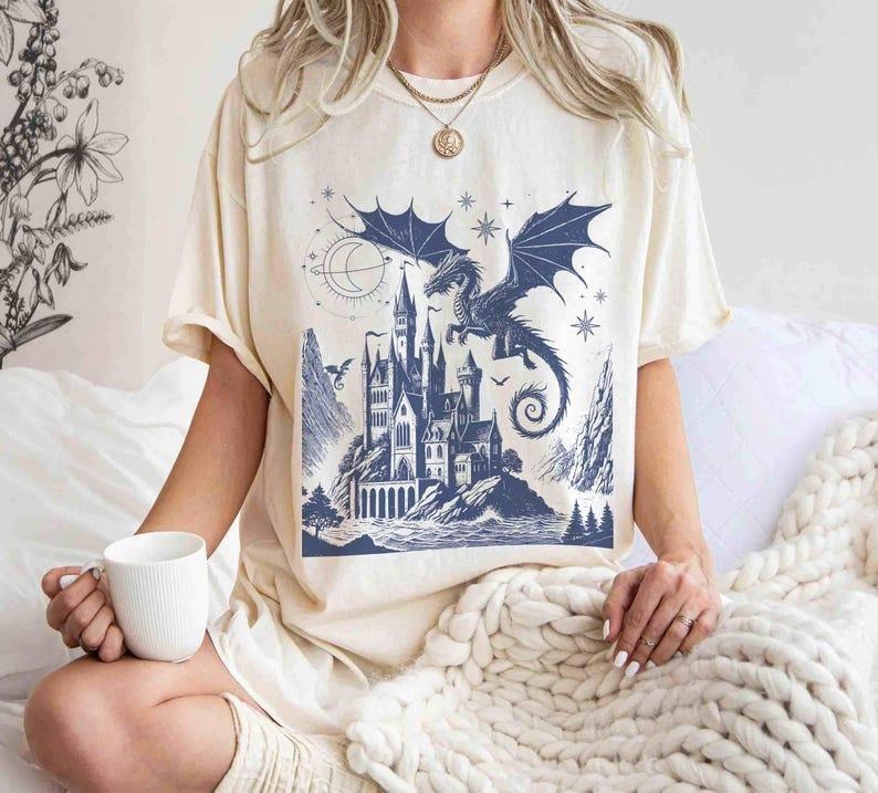 Comfort Colors Dragon Shirt Vintage Dragon Shirt Dark Medieval Shirt Artsy Shirt Fantasy Reader Castlecore Dragon Lover T-Shirts, Hoodie, Sweatshirt
