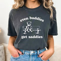 Comfort Colors Even Baddies Get Saddies T-Shirt, Mental Health Graphic Tee with Raccoon Meme Design for Women, Casual Wear