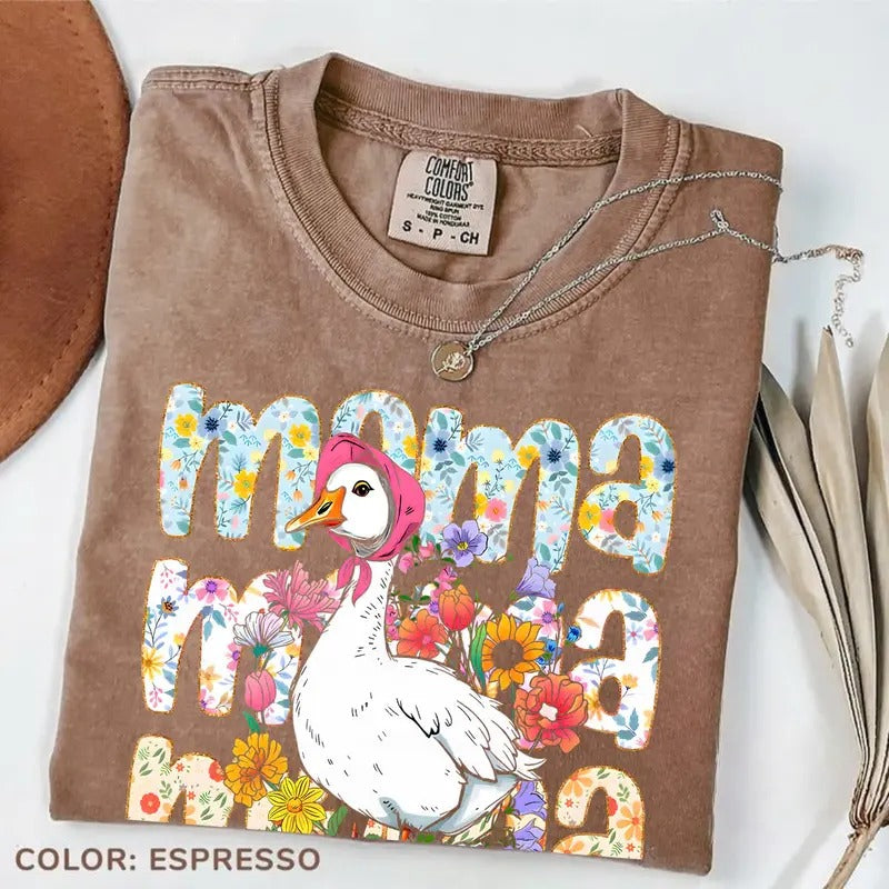 Comfort Colors Floral Groovy Goose Mama T-shirt, Mother's Day Tee, Mama Tee, Cute Silly Goose T-shirt, Gif for Mom...