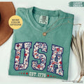 Comfort Colors Floral USA Shirt American Girl Shirt USA Est 1776 Shirt Girly 4th July Shirt Patriotic Shirt Flower USA Shirt T-Shirts, Hoodie, Sweatshirt
