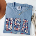 Comfort Colors Floral USA Shirt, American Girl Tee, USA Est 1776 Shirt, Girly 4th Of July Tee, Patriotic Women, Flower...