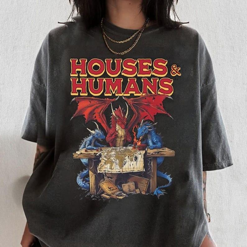 Comfort Colors Houses and Humans D&D Shirt, Funny Dungeons and Dragons Gift Tee for Men and Women, Vintage Retro 90s Joke...