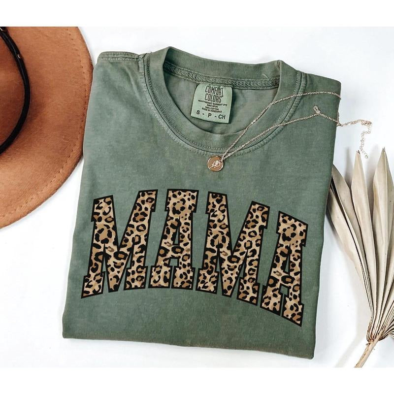 Comfort Colors Leopard Print Mama Shirt Mom Retro Mom Vintage Cheetah Mama Varsity New Mom T-Shirts, Hoodie, Sweatshirt