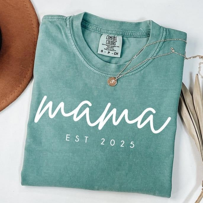 Comfort Colors Mama Est Year Shirt, Mothers Day Gift For Mom, Custom Mama T-Shirt, Pregnancy Announcement, Unique Mom...