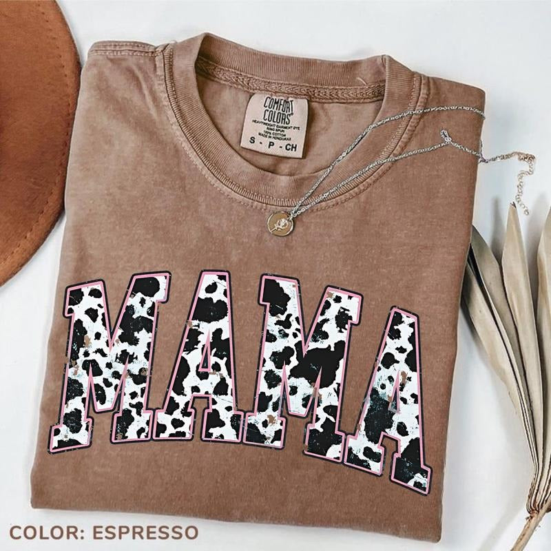 Comfort Colors Mama Pink Cow Western T-shirt, Western Mama T-Shirt, Retro Mama Varsity Shirt, gift for mothers Day,...
