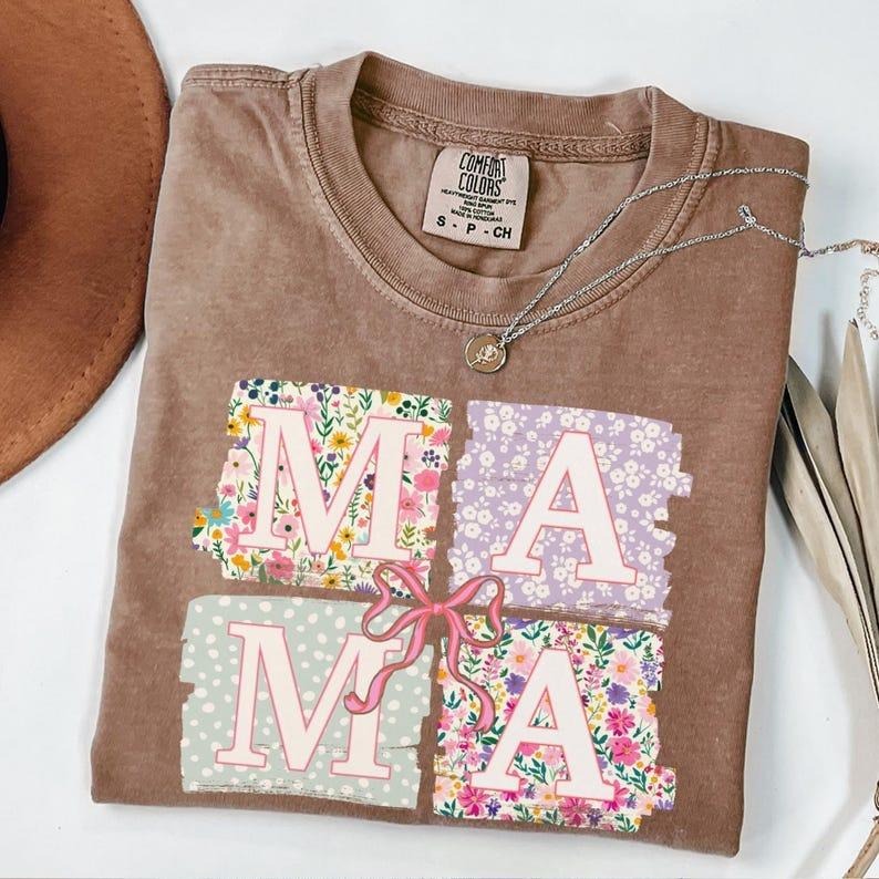 Comfort Colors Mama Shirt Coquette Bow Mama Floral Mom Spring Mama Shirt Springtime Mom New Mom T-Shirts, Hoodie, Sweatshirt
