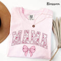 Comfort Colors Mama Shirt, Pink Ribbon Shirt, Mothers Day Gift, Girly Aesthetic Gift For Mom, Cute Mom Shirt, Bow Shirt,...