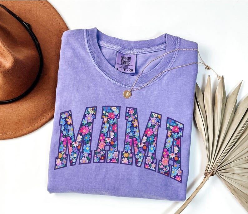 Comfort Colors Mama T-Shirt, Floral Mom Spring Tee, Trendy Mom Tshirt, Women's Flower Mama T-Shirt, Spring Pregnancy...