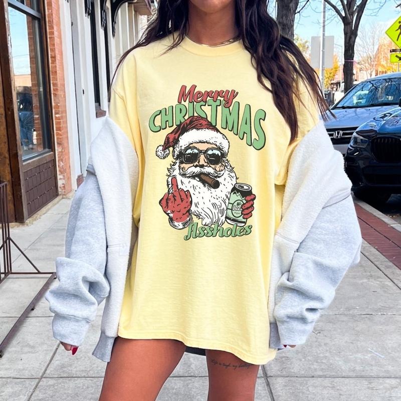 Comfort Colors Merry Christmas AHoles Women's Short Sleeve Graphic T-Shirt - Casual Cotton Top