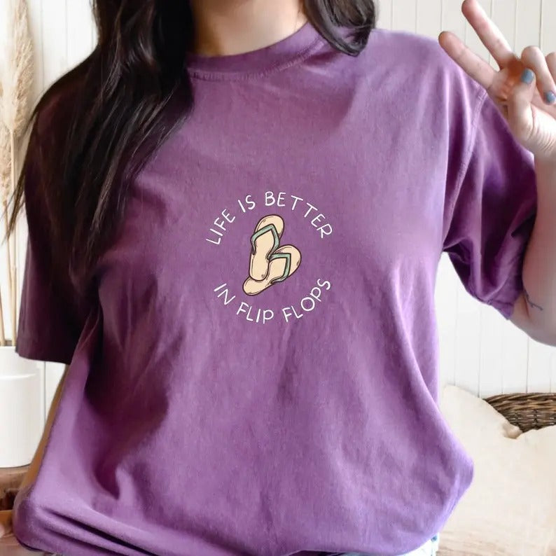 Comfort Colors Minimal Life Is Better In Flip Flops Shirt, Beach Life T-Shirt, Cute Summer Shirt, Beach Bum Shirt, Summer...