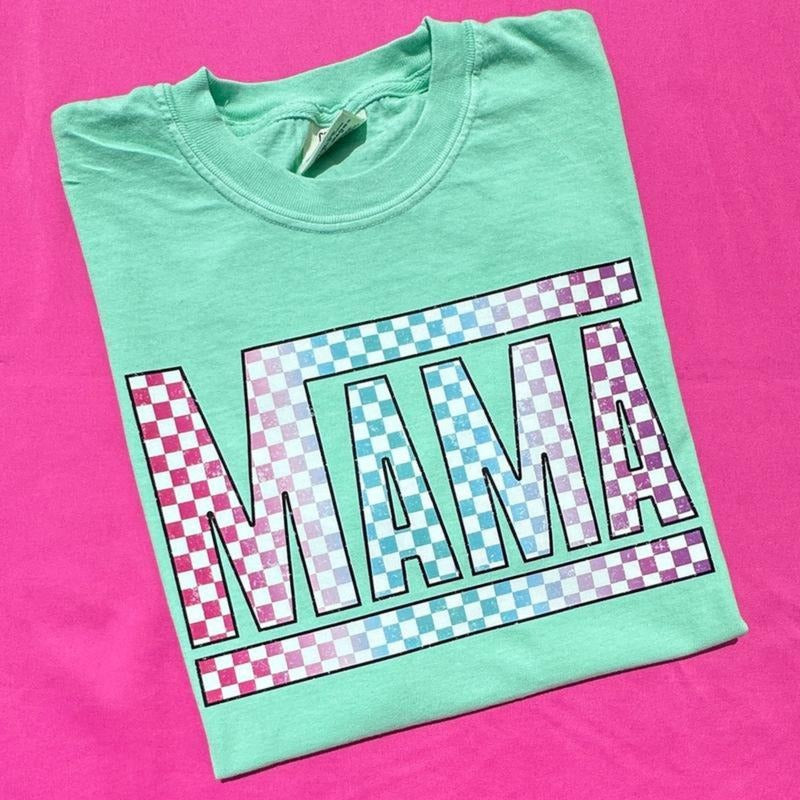 Comfort Colors Multi-Color Checkered Mama Comfort Colors Mother's Day T-Shirt Womenswear Hoodie, Sweatshirt | GrindPrints.com