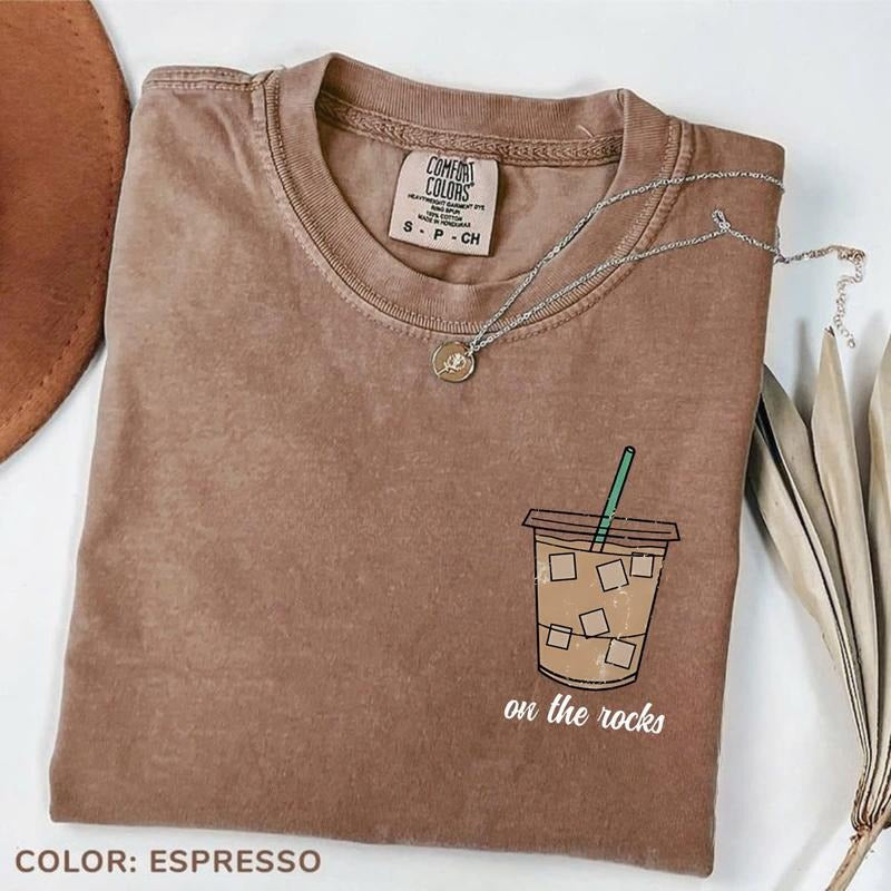 Comfort Colors On The Rocks Iced Coffee T-Shirt, Trendy Coffee Graphic T-Shirt, Weather Graphic Tee, Fall Coffee Gift,...