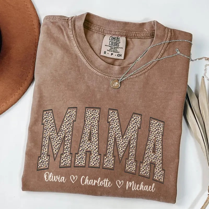 Comfort Colors Personalized Leopard Mama Personalized Mom Shirt Retro Mama T-Shirts, Hoodie, Sweatshirt