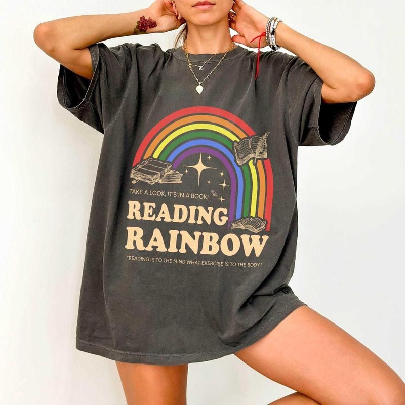 Comfort Colors Reading Rainbow Shirt, Retro Librarian Shirt, Teacher Appreciation, Retro Rainbow School Shirt, Book Lover...