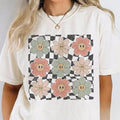 Comfort Colors Retro Checkered Flower Shirt, Retro Flowers Tshirt, Comfort Summer Shirt, Boho Flower Shirt, Boho Hippie...