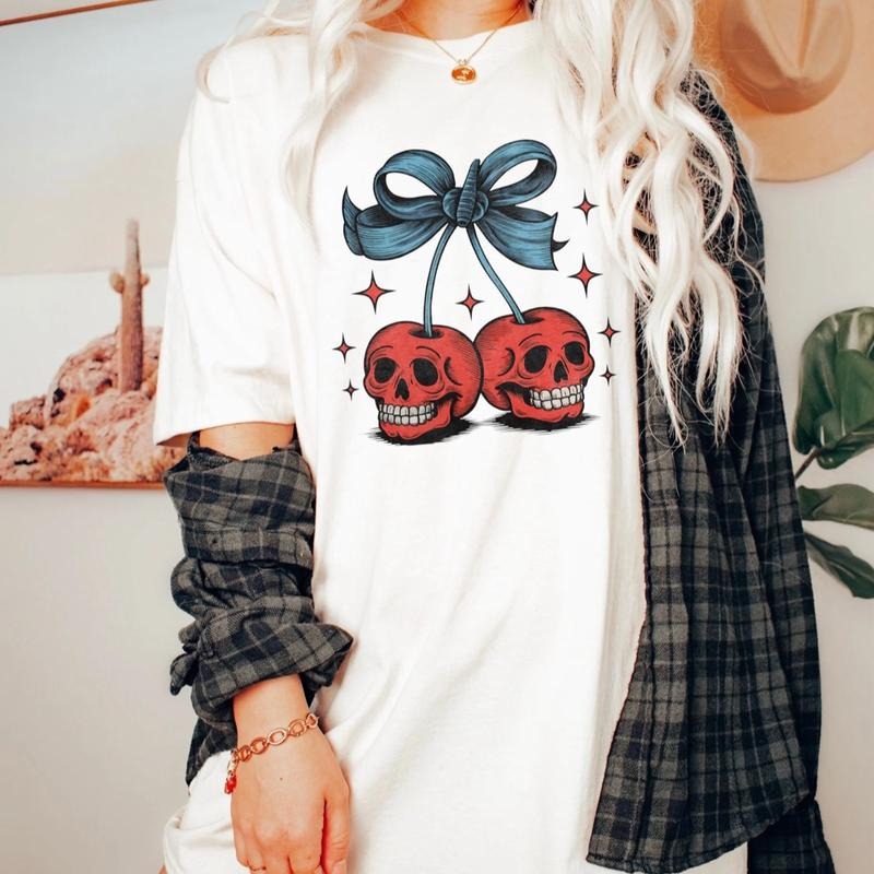 Comfort Colors Skeleton Cherries Women's Short Sleeve Graphic T-Shirt - Top, Womenswear Hoodie, Sweatshirt | GrindPrints.com