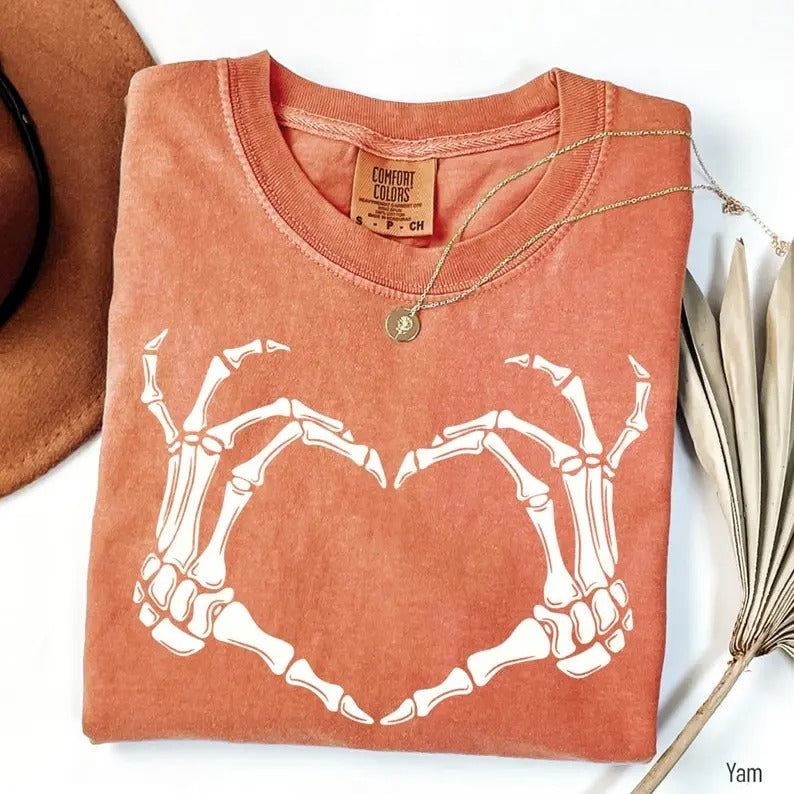 Comfort Colors Skeleton Hand Shirt, Halloween Shirt, Spooky Season Shirt, Halloween Gift Cotton Fabric Top Traditional...