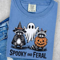 Comfort Colors Spooky and Feral Funny Halloween Raccoon Women's Short Sleeve Casual Cotton Graphic T-Shirt