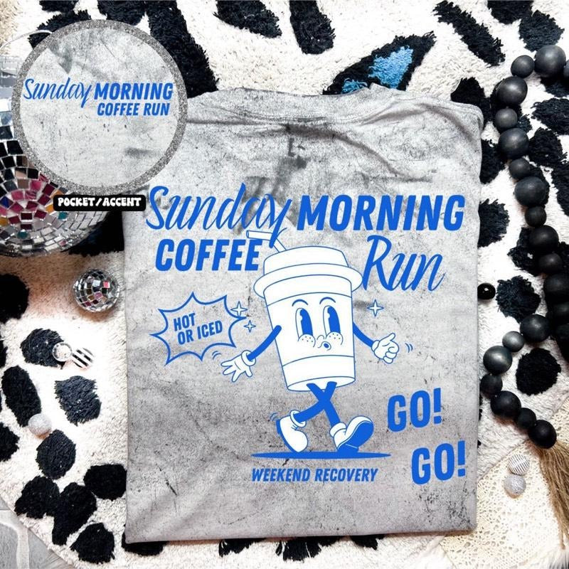 Comfort Colors Sunday Morning Coffee Women's Short Sleeve Casual Cotton Graphic Tshirt with Pocket Accent Design Hoodie,...