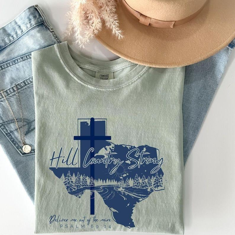 Comfort Colors Texas Hill Country Strong, Flood Victim T-Shirt Fundraiser, Custom Design, Religious Graphic Tee Hoodie,...