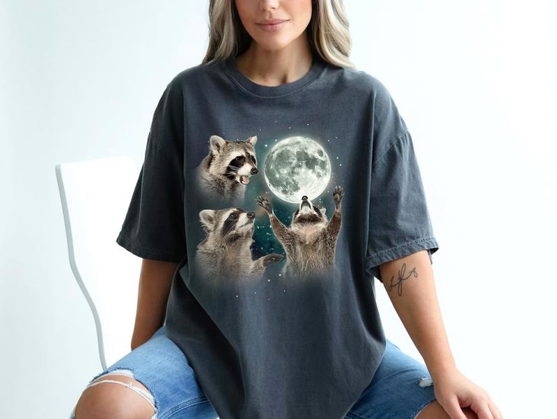 Comfort Colors Three Raccoons Vintage Graphic T-shirts, Retro Raccoon Moon Tshirt, Funny Tee, Washed Tee, Unisex Crewneck...