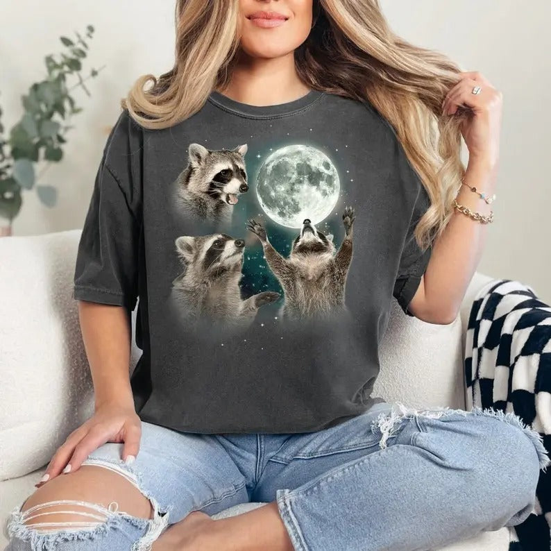 Comfort Colors Three Racoon Moon T-shirt - Three Raccoons Vintage T-shirts - Retro Raccoon Moon Tshirt - Raccoon Lovers