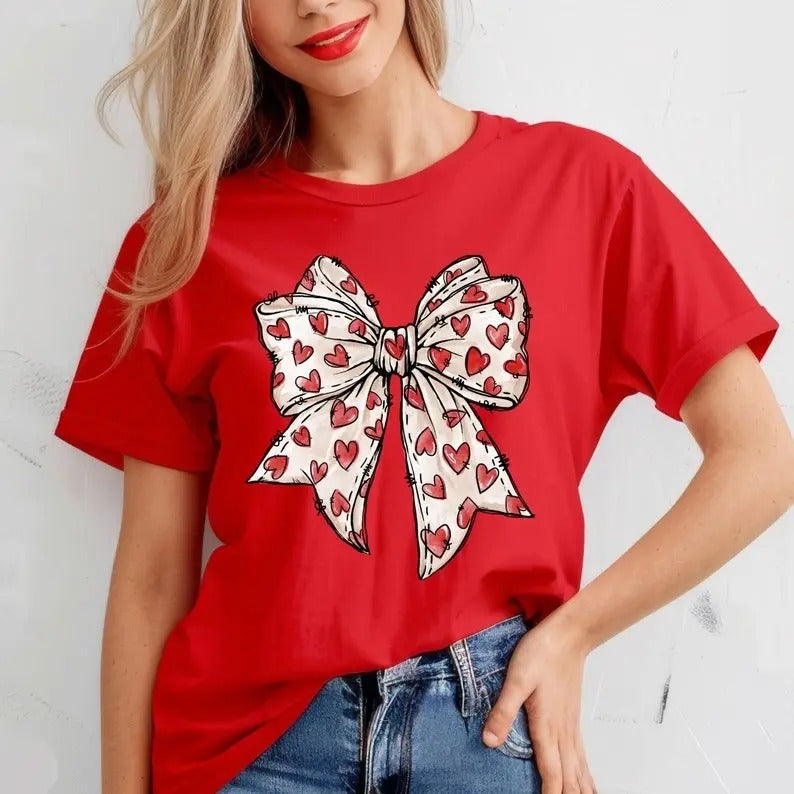 Comfort Colors Heart Bow Shirt Coquette Bow Bow Heart Girlfriend T-Shirts, Hoodie, Sweatshirt